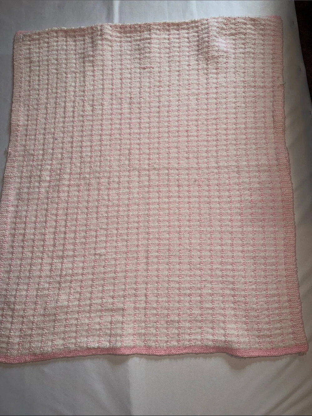 Baby Girl Handmade Pink & White Crocheted Afghan Baby Blanket 34